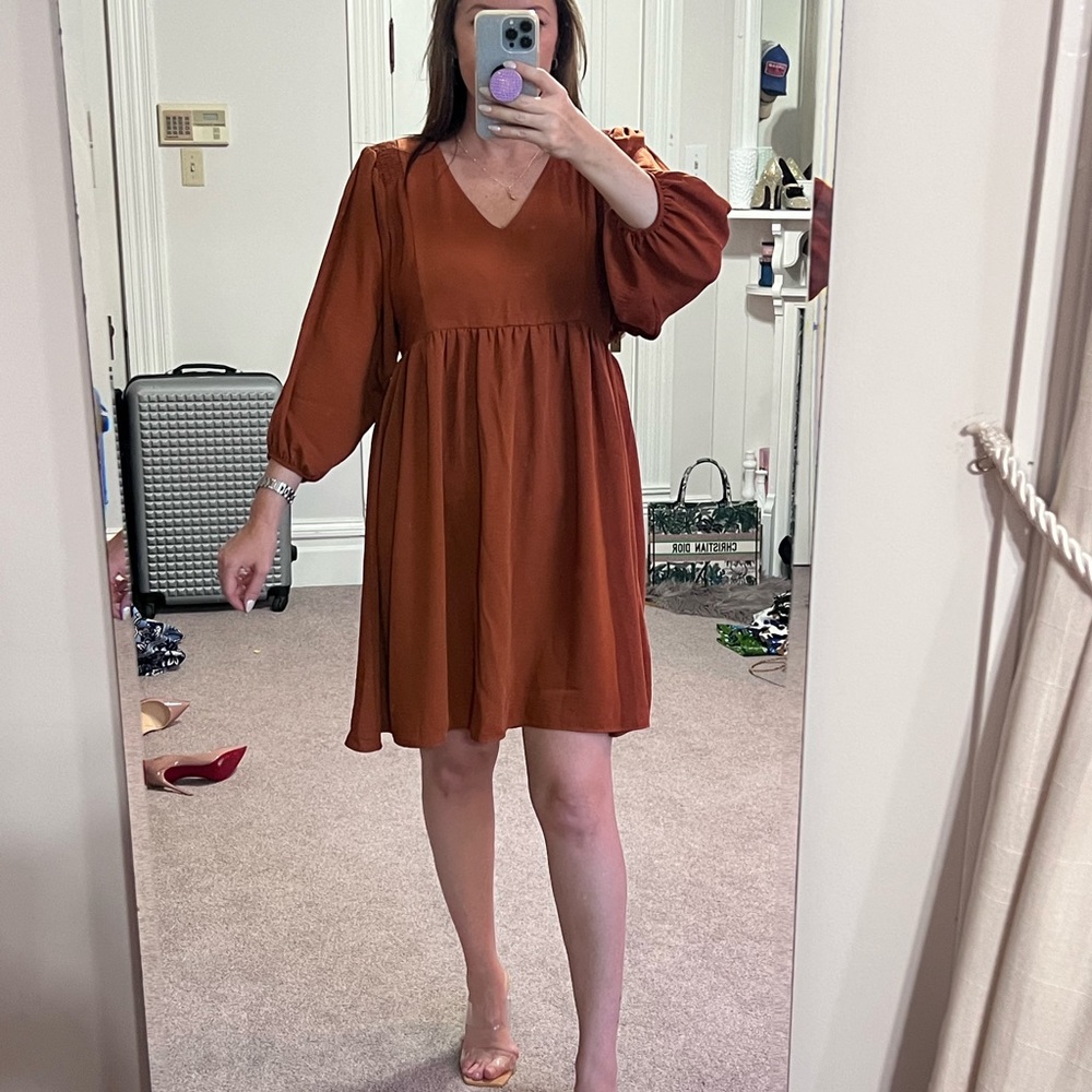 Boho winery chic rust fall swing dress by Everly sz L